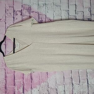 LUMINARY FINE COLLECTION LINEN BLEND CREAM TEXTURED FINISH LONG LINE DRESS SMALL
